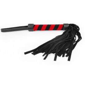 Черная многохвостовая плеть с круглой черно-красной ручкой - 39 см.